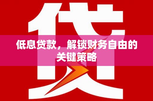 张家界低息贷款，解锁财务自由的关键策略